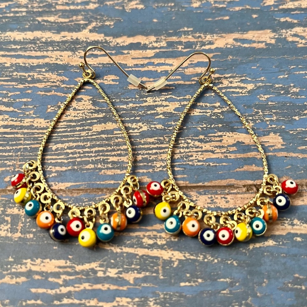 Evil eye earrings, gold drop earrings, good luck symbol, Evil Eye, gifts for her